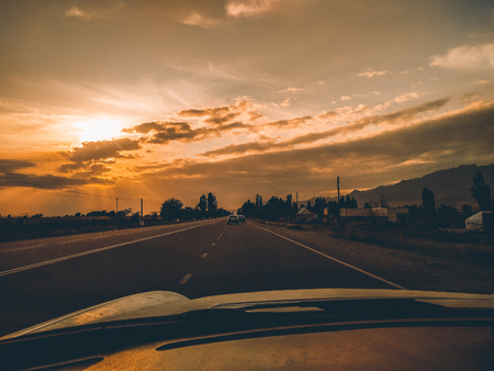 Car driving on the highwayの写真素材