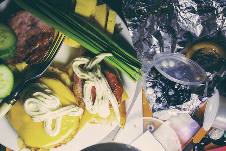 Quick snack at the workplace in the eveningの写真素材