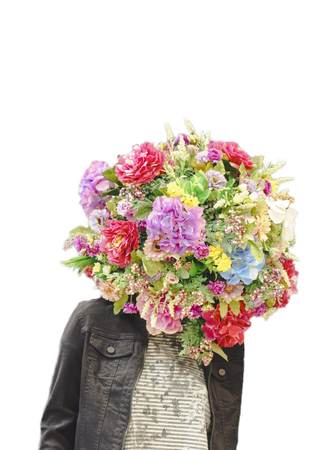Mannequin in mask with with flowers. Isolated