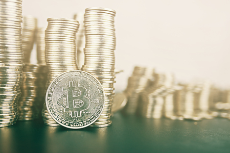 Rise of cryptocurrency. Large amount of bitcoin. Is it worth investing in crypto.の写真素材