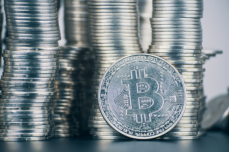 Fall of cryptocurrency. Large amount of bitcoin. Is it worth investing in crypto.の写真素材