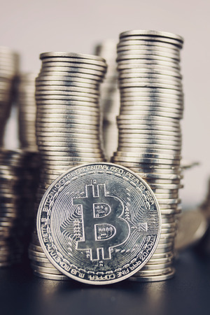 Fall of cryptocurrency. Large amount of bitcoin. Is it worth investing in crypto.の写真素材