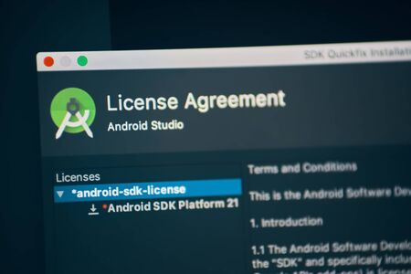 Bishkek, Kyrgyzstan - January 17, 2019: License Agreement of software for development of mobile applications on Android Studioのeditorial素材