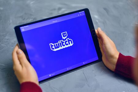 Bishkek, Kyrgyzstan - January 21, 2019: Twitch service video streaming play themes. Launched in June 2011.のeditorial素材