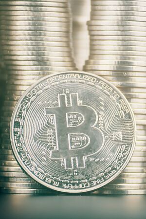 Fall of cryptocurrency. Large amount of bitcoin. Is it worth investing in crypto.の写真素材