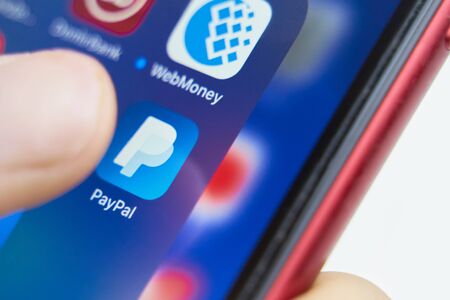Bishkek, Kyrgyzstan - July 6 2019: Paypal app. Is an American company operating a worldwide online payments system that supports online money transfers and servesのeditorial素材