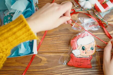 New Year gift. Packaging pig Santa Biscuits For Christmas.の写真素材