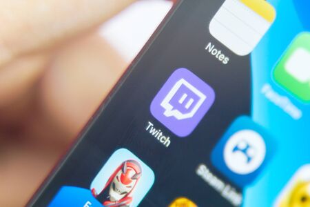 Bishkek, Kyrgyzstan - July 6 2019: Close-up shot of the Twitch: Live Game Streaming mobile app from Twitch Interactive, Inc.のeditorial素材