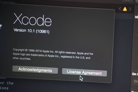 Bishkek, Kyrgyzstan - January 17, 2019: License Agreement of Xcode software for develop ios appsのeditorial素材