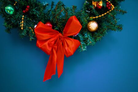 Traditional handmade Christmas wreath green fir tree. Close up.の写真素材