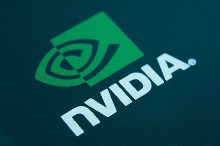 28 June 2019 Bishkek, Kyrgyzstan: Nvidia logo. Mark of famous company of video cards. Inventor of...