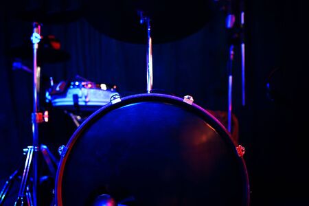 Drums in club. Live concert and stage lights.の写真素材