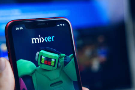 Bishkek, Kyrgyzstan - March 14, 2020: Streaming service. Mixer application for stream.のeditorial素材