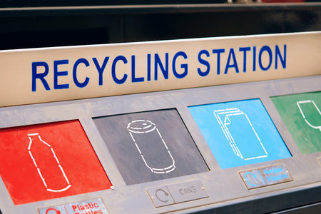 Cutting-edge waste receptacles tailored for segregating waste types, enabling the systematic collection and efficient recycling of garbage.の写真素材
