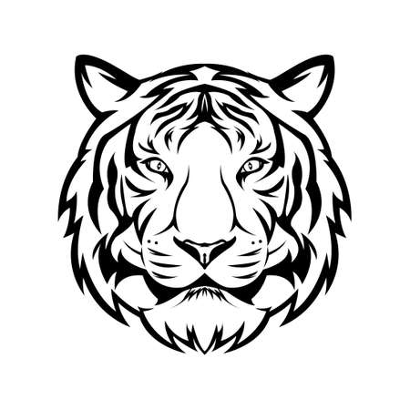 Tiger head line art with a white backgroundのイラスト素材