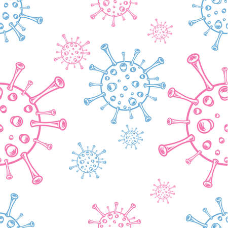 corona symbol blue and pink seamless pattern a white backgroundのイラスト素材