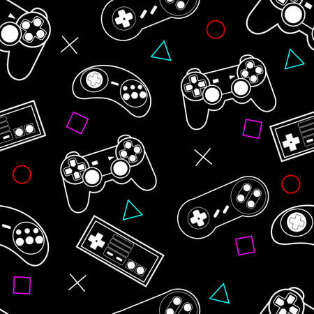 stick game console seamless pattern with a black backgroundのイラスト素材