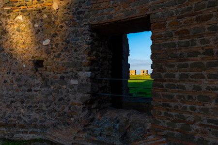 Detail of the window of the Nymphaeum of the Villa dei Quintili on the Appia Antica in Rome, in a...