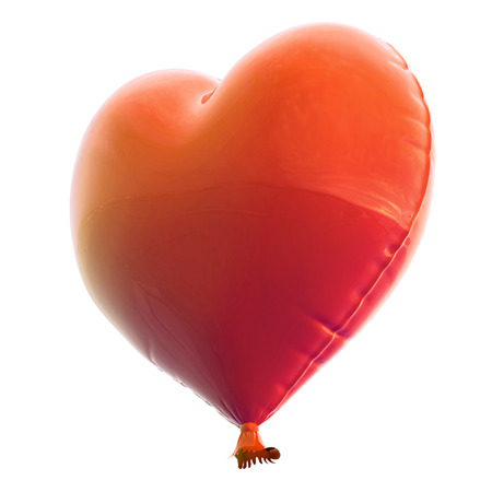 red balloon in heart shape for Valentine's Day with a string isolated on white background.の写真素材