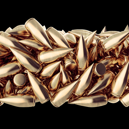 Golden scratched bullet in bulk. Background 3d render