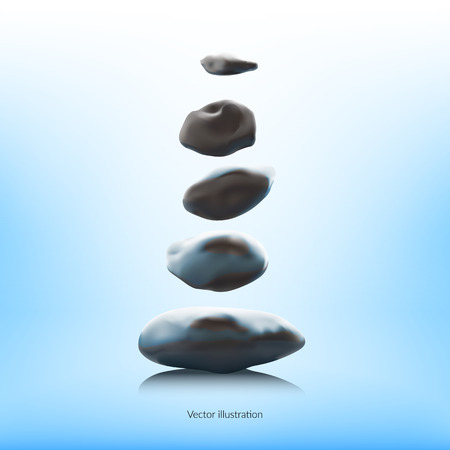 Magical stones floating over a water surface. Digital illustration. Zenのイラスト素材