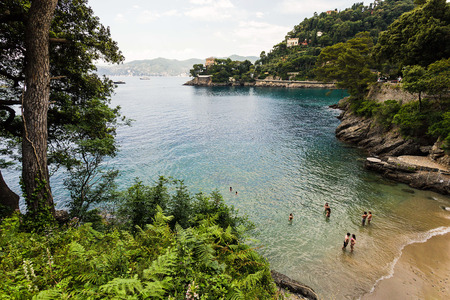 Beach with bathersの写真素材