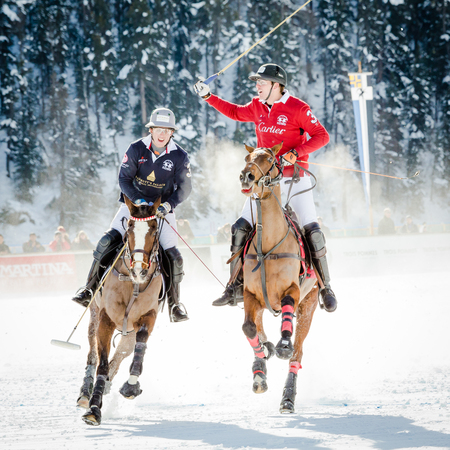 St. Moritz - January 31.2015: Unidentified players compete at the 2015 St. Moritz Snow Polo World Cupのeditorial素材