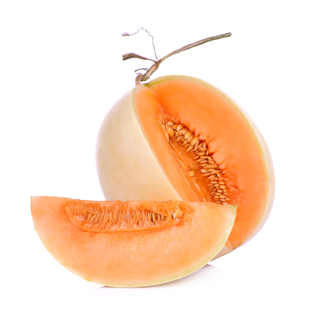 cantaloupe melon on white backgroundの写真素材