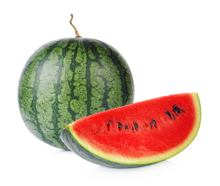 Sliced ripe watermelon isolated on white background cutoutの写真素材