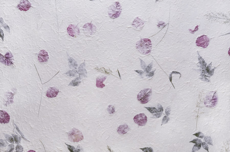 White mulberry paper with the texture of flowers and foliage is used as a background.