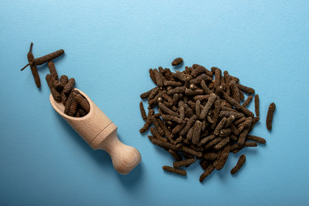 Dry Indian long pepper . Piper Longum ,Piper retrofractum, Long pepper, Pippali. Herbal medicine conceptの写真素材