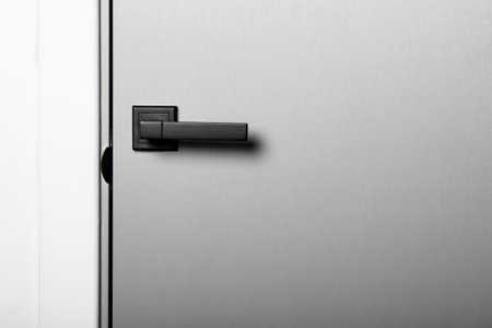 Minimalistic gray interior door with black door handleの写真素材