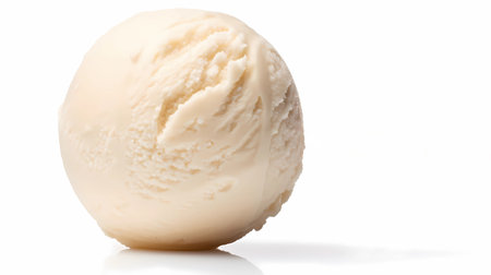 Illustration of a scoop of vanilla ice cream with a traced texture on a white background. Generated by artificial intelligenceの素材