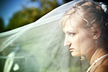 portrait of the bride close-up on the wedding dayの写真素材