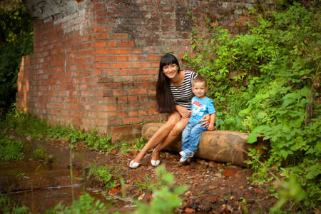 little boy his motherの写真素材