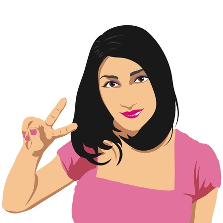 Young girl make victory sign  Isolated のイラスト素材