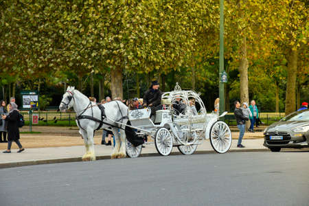 Paris, France - france october 19, 2019 : Old carriage touristic attraction on streets of...