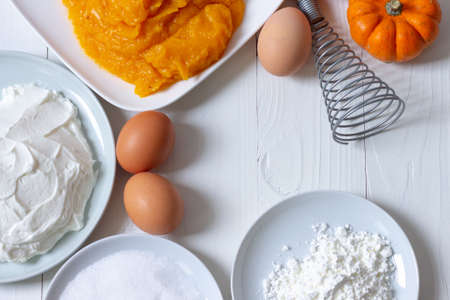 Autumn Pumpkin Pie. Step by step recipe for cooking homemade pumpkin pie. Step oneの写真素材