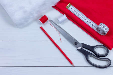 We sew a santa claus hat, flatlyの写真素材