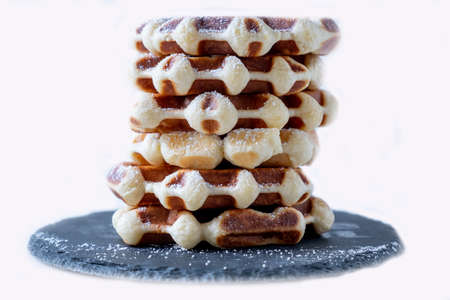 Liege Style Plain Belgian Waffles on White Backgroundの写真素材