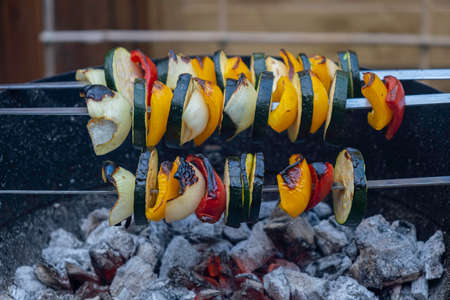 Vegetable skewers on grill. Vegetarian foodの写真素材