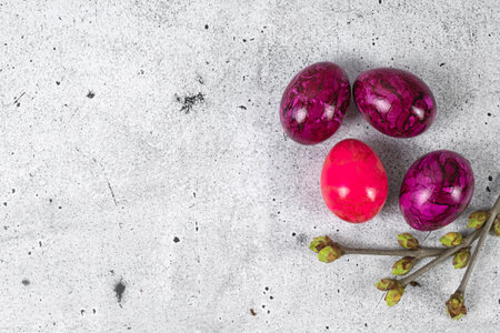 Easter eggs on a light gray background. Easter eggs magenta colorの写真素材