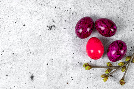 Easter eggs on a light gray background. Easter eggs magenta colorの写真素材