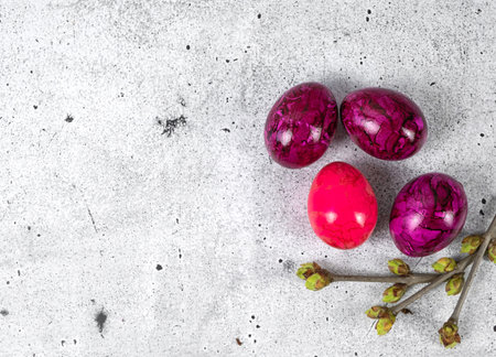 Easter eggs on a light gray background. Easter eggs magenta colorの写真素材