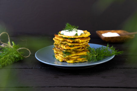 Traditional Ukrainian deruny . Ukrainian cuisine Potato pancake.の写真素材