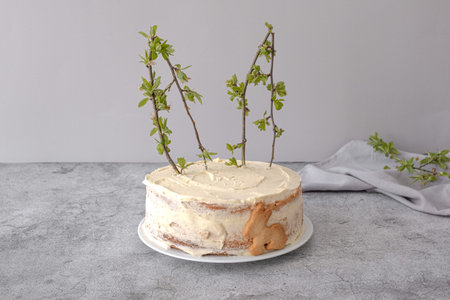 Easter cake. Cake with bunny ears.の写真素材