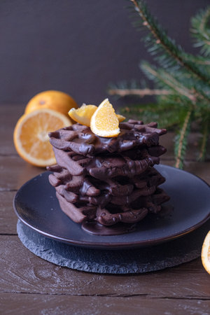 Bake chocolate wafers with orange syrupの写真素材