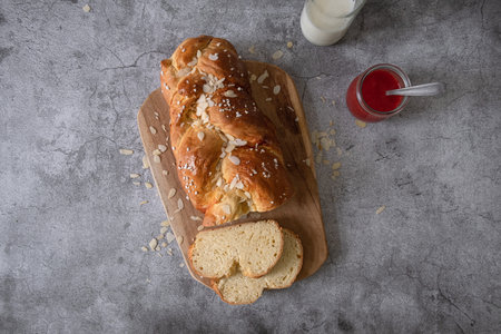 Easter sweet bread. Easter time, springtime. Top viewの写真素材