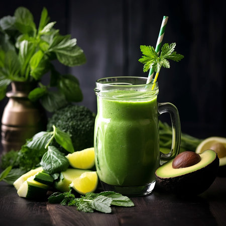 Smoothie with avocado in a glassの素材