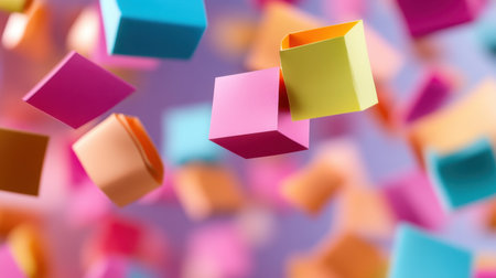 Sticky notes in motion blur, symbolizing fast-paced brainstorming and teamworkの素材